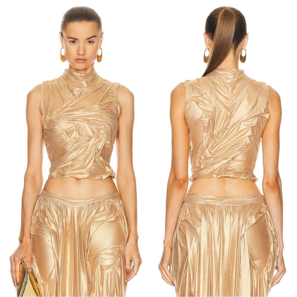 DI PETSA Wetlook High Neck Metallic Gold Top Size XL